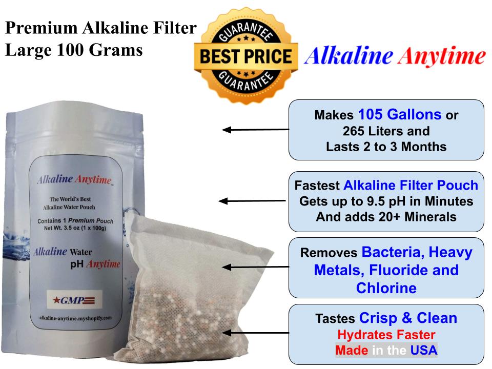 Alkaline Anytime Filter Bundle: Weltbestes alkalisches Wasser - 3 Packungen mit 30 g und 3 Packungen mit 100 g, passen in jeden Behälter -9,5 pH + ionisierte Elektrolyte