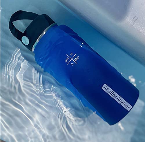32oz. Alkalische Wasserflasche Edelstahl | Erzeugt pH-Wasser bis zu 9,5+ pH | Weithals vakuumisoliert mit Griff | Micromesh-Beutel und Infuser
