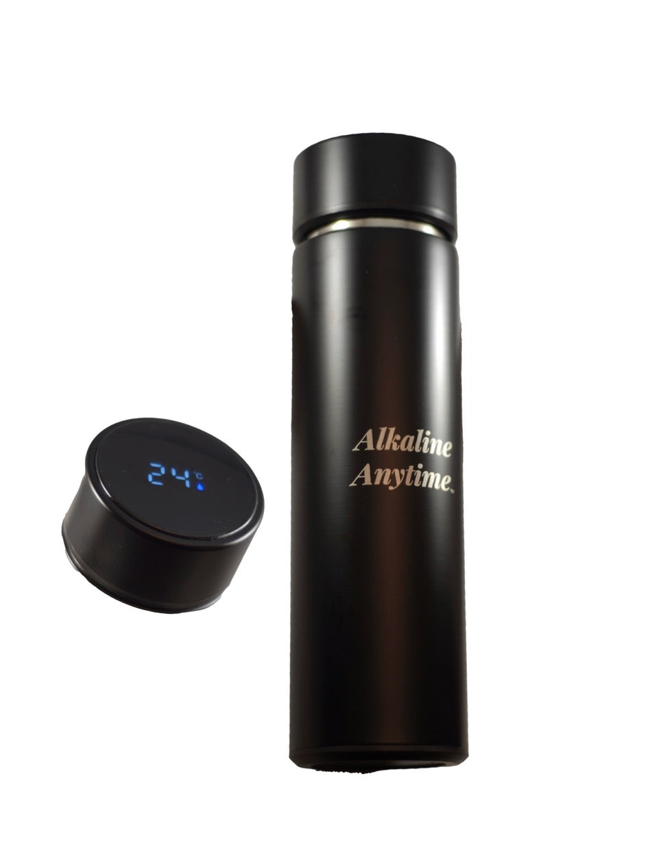 Executive Water Bottle Flask with 2 Lids (LED Display & Stainless Steel Lids) - Alkaline Anytime
