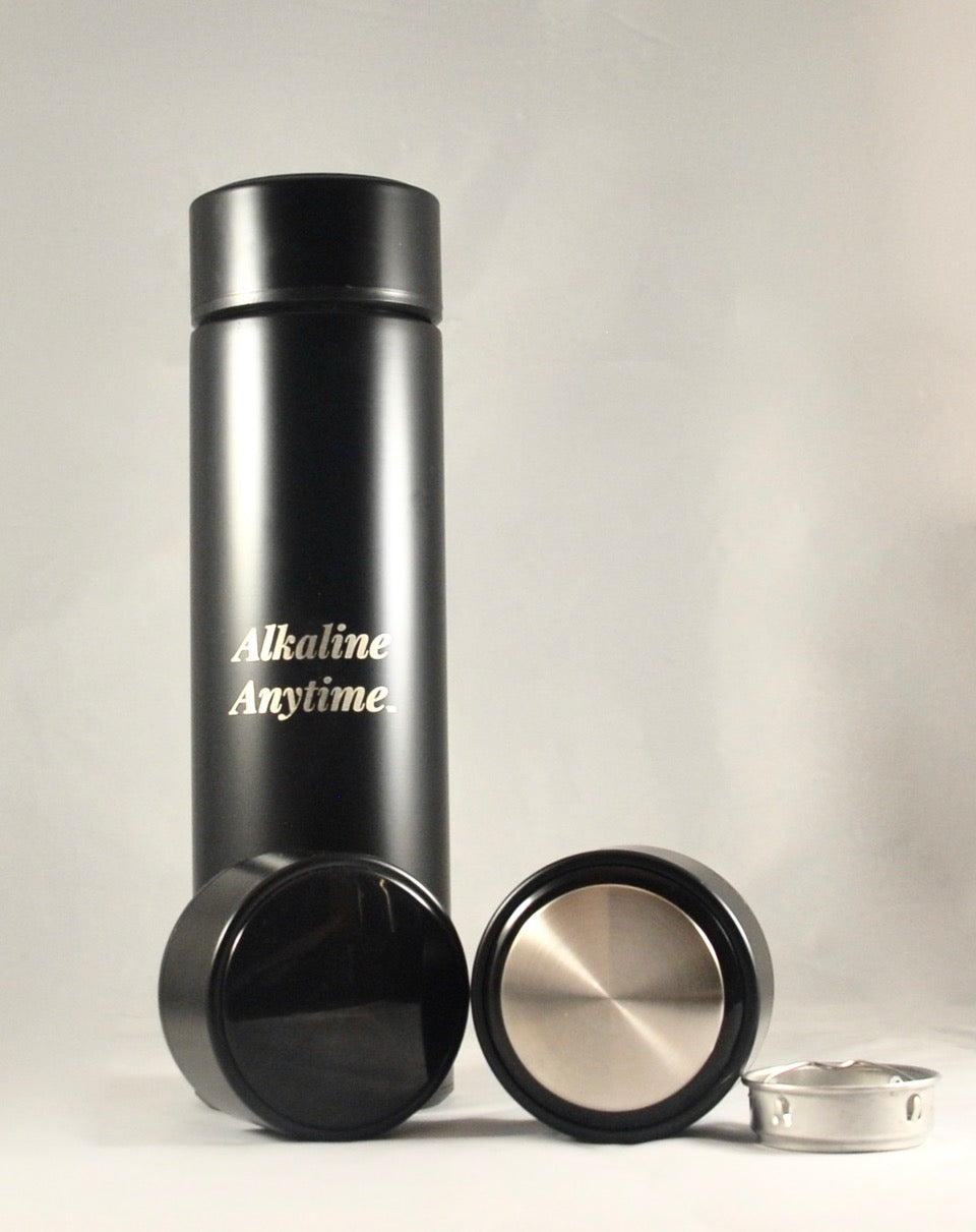 Executive Water Bottle Flask with 2 Lids (LED Display & Stainless Steel Lids) - Alkaline Anytime