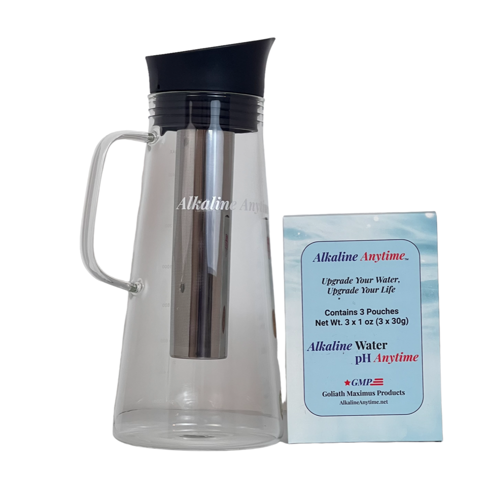 Alkalischer Wasserfilterkrug mit Teesieb, Glaskrug mit Deckel 1,5 l | 9,5 pH-Alkalifilter | Teekanne | Borosilikatglas | Teekanne