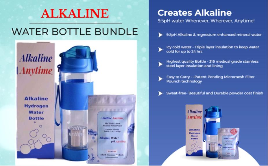 Alkaline Anytime-Sports Alkaline Water Bottle-1 (9.5pH) Alkalischer Filter &amp; Edelstahlsieb